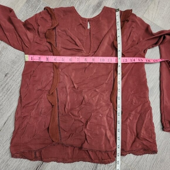 Aritzia Wilfred Brown Satin Long Sleeve Ruffle Bodice Peplum Top Size XXS - Picture 11 of 13